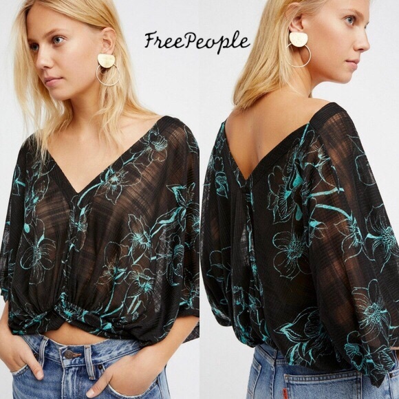 Free People Tops - Free People One Dance Black Floral Dolman Top
